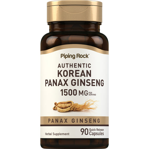 خلاصة جنسينج كوري 500 ملجم (2% جينسنوسيد) 90 كبسولة PipingRock Korean Ginseng (Panax Ginseng) 2% Ginsenosides Non-GMO (Best Before 01-07-2027)