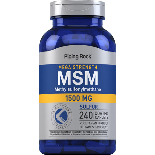 مثيل سيمفونيل ميثان بالقوة القصوى 1500 ملجم 240 قرص PipingRock Mega Strength MSM Sulfur Non-GMO (Best Before 01-09-2027)