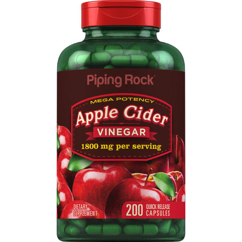 خل تفاح قوة قصوى 600 ملجم 200 كبسولة PipingRock Mega Potency Apple Cider Vinegar Non-GMO (Best Before 01-08-2027)
