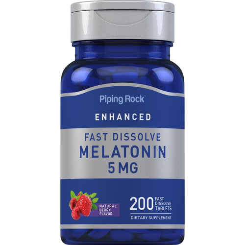 ميلاتونين 5 ملجم 200 حبة تحت اللسان PipingRock Melatonin (Natural Berry) (Non-GMO) (Best Before 01-10-2027)