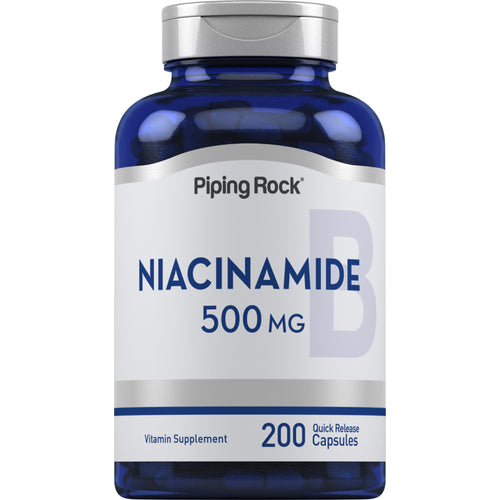 نياسين فيتامين ب3 بدون فلش 500 ملجم 200 كبسولة PipingRock Niacinamide Vitamin B3 (Best Before 01-03-2027)