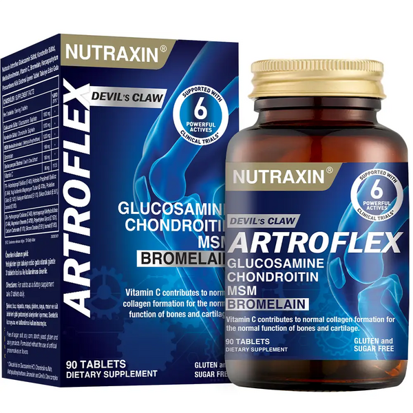 تركيبة ممتازة للمفاصل بالقوة المضاعفة 1,456 ملغم 90 قرص (منتج تركي) Nutraxin Artroflex Glucosamine Chondroitin MSM Bromelain Devil's Claw Vitamin C (Best Before 01-08-2028)
