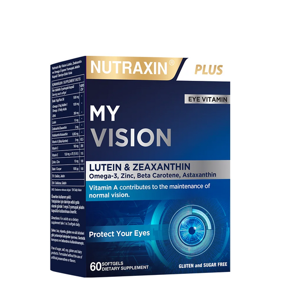 تركيبة دعم الرؤية والعيون بزيت السمك واللوتين 60 حبة (منتج تركي) Nutraxin My Vision Eyes Vitamin (Best Before 01-03-2028)