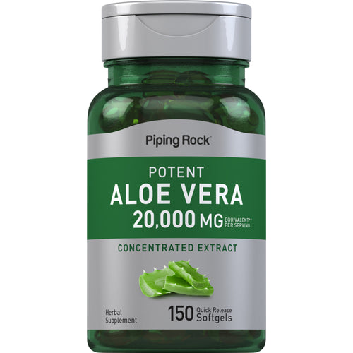خلاصة ألوفيرا 200:1 تعادل 5000 ملجم 150 حبة PipingRock Potent Aloe Vera Extract (Best Before 01-01-2028)