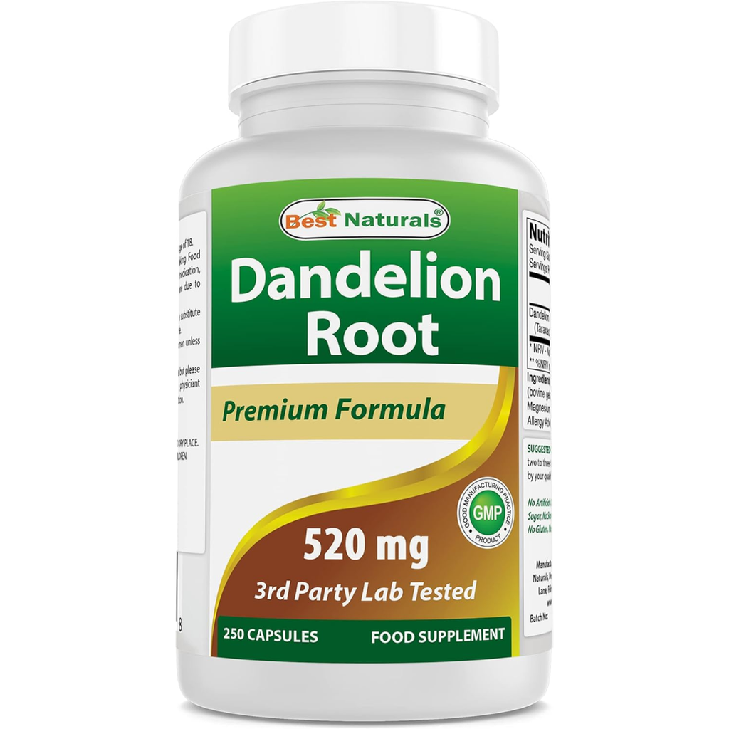 جذور الهندباء 520 ملجم 250 كبسولة Best Naturals Dandelion Root Non-GMO (Best Before 01-09-2028)