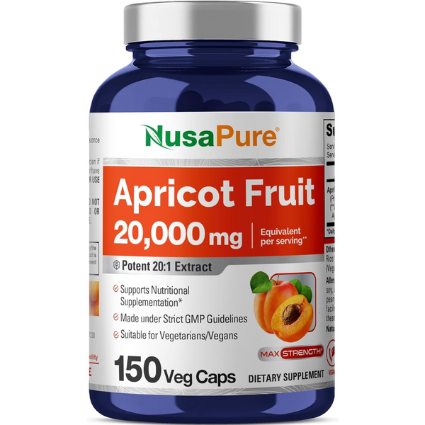 خلاصة المشمش 20:1 تعادل 10,000 ملجم 150 كبسولة NusaPure Apricot Fruit Extract Non-GMO (Best Before 01-10-2027)