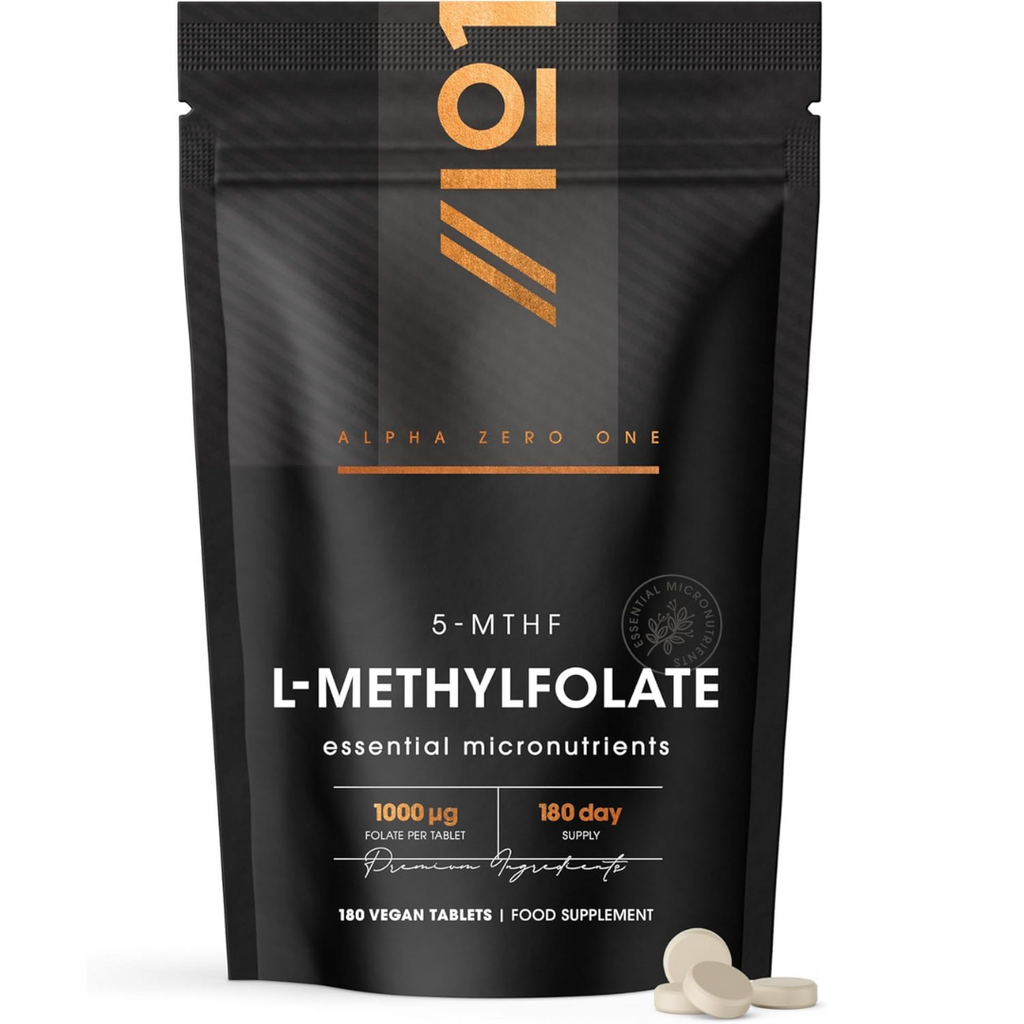 حمض الفوليك ميثيل (فيتامين ب9) طبيعي 1000 مكجم مع زيادة الامتصاص 90 قرص ALPHA01 Folate (L-Methylfolate) B6 with BioPerine® (Best Before 01-01-2028)