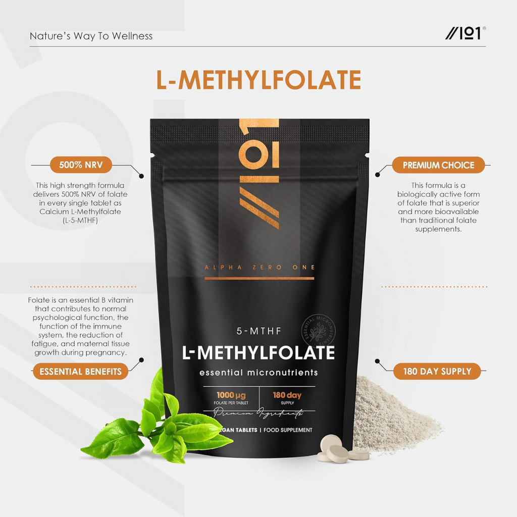 حمض الفوليك ميثيل (فيتامين ب9) طبيعي 1000 مكجم مع زيادة الامتصاص 90 قرص ALPHA01 Folate (L-Methylfolate) B6 with BioPerine® (Best Before 01-01-2028) حمض الفوليك ميثيل (فيتامين ب9) طبيعي 1000 مكجم مع زيادة الامتصاص 90 قرص ALPHA01 Folate (L-Methylfolate) B6 with BioPerine® (Best Before 01-01-2028)