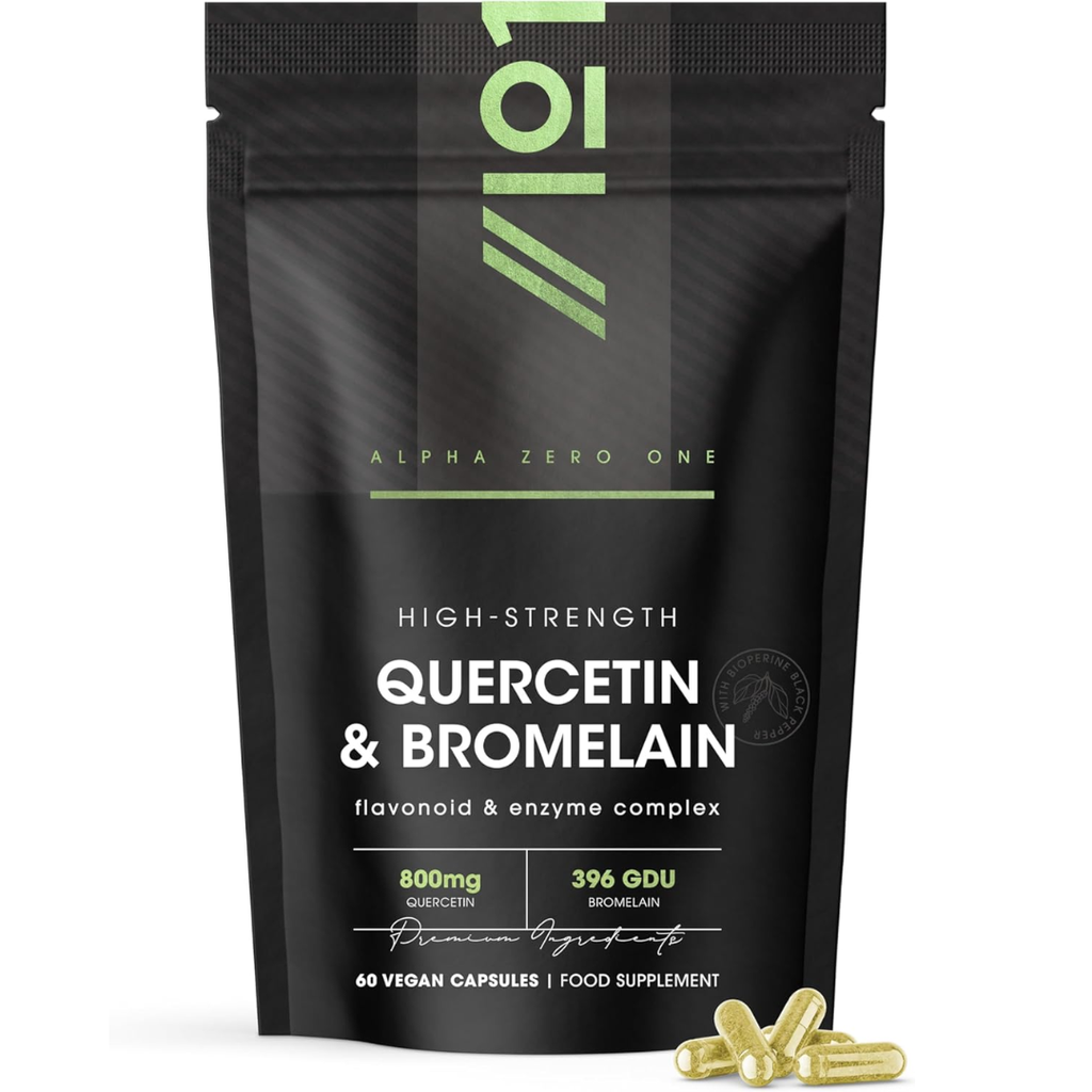 كوارستين طبيعي نباتي 400 ملجم مع برومالين مع تعزيز الامتصاص 120 كبسولة ALPHA01 Plant-Based Quercetin & Bromelain with BioPerine® - from Sophora Japonica Extract & Organic Pineapple (Best Before 01-08-2028)