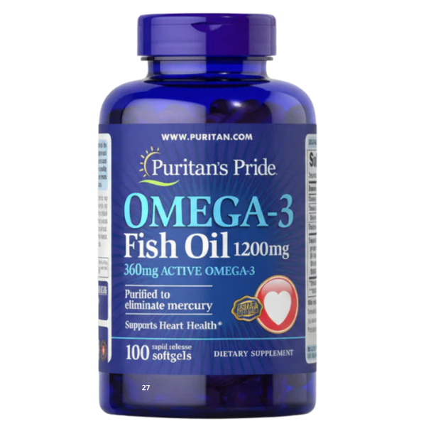 زيت السمك اوميجا 3 1200 ملجم منها 360 ملغم أحماض دهنية 100 حبة Puritan's Pride Omega-3 Fish Oil  (360 mg Active Omega-3) EPA & DHA (Best Before 01-10-2027)