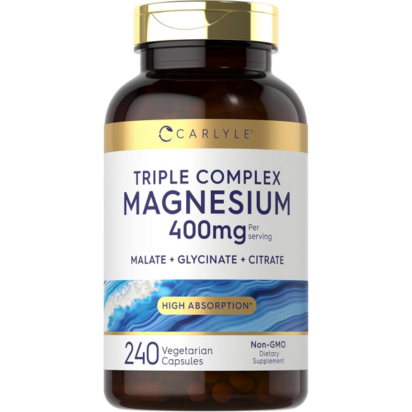 مغنيسيوم كومبلكس جرعة قصوى 200 ملغم جلايسينيت + ستريت + ماليت 240 كبسولة Carlyle Triple Magnesium Complex Malate, Glycinate & Citrate Non-GMO (Best Before 01-01-2028)