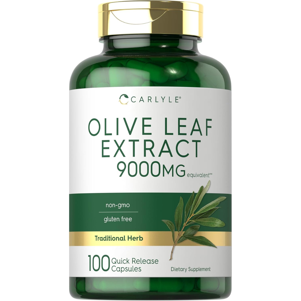 مستخلص أوراق الزيتون يعادل 9000 ملجم يحتوي على 150 ملغم أوليوروبين 100 كبسولة Carlyle Olive Leaf Extract contain 150 mg Oleuropein Non-GMO (Best Before 01-01-2028)