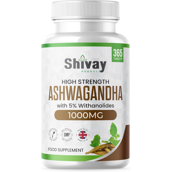 خلاصة اشواغندا عالية القوة تعادل 1000 ملجم 365 قرص Shivay Herbals Ashwagandha Root Extract (Best Before 01-01-2027)