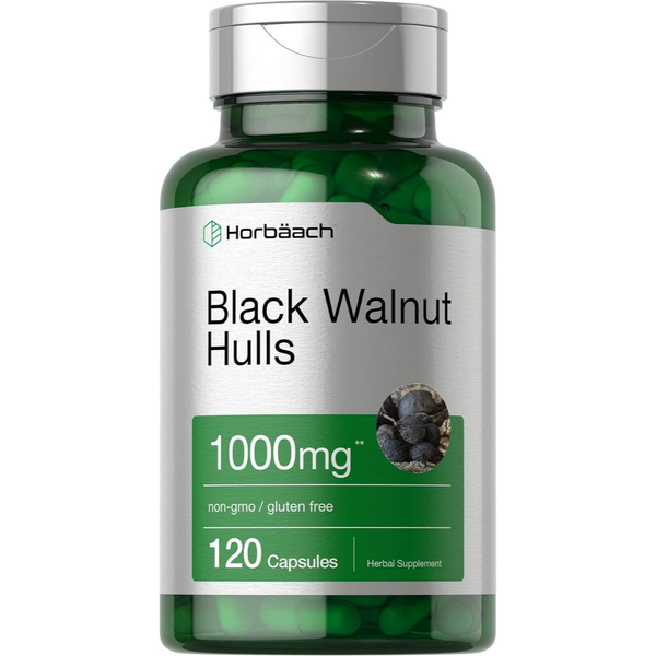 خلاصة قشور الجوز الأسود تعادل 1000 ملجم 120 كبسولة Horbäach Black Walnut Hulls (Best Before 01-11-2027)