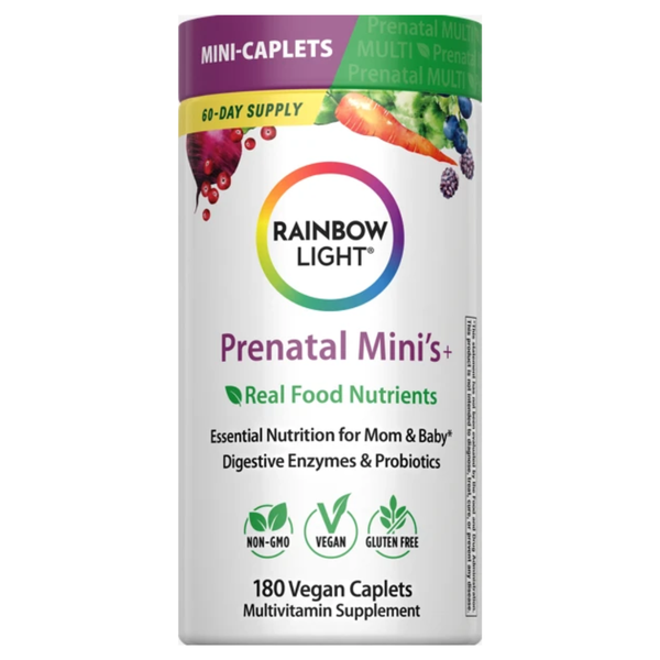 فيتامينات ومعادن متعددة وخلاصات أعشاب وانزيمات هاضمة الأفضل للحوامل 180 قرص RAINBOW LIGHT Prenatal Petite Mini-Tab Multivitamin Plus Superfoods & Probiotics (Best Before 01-07-2028)