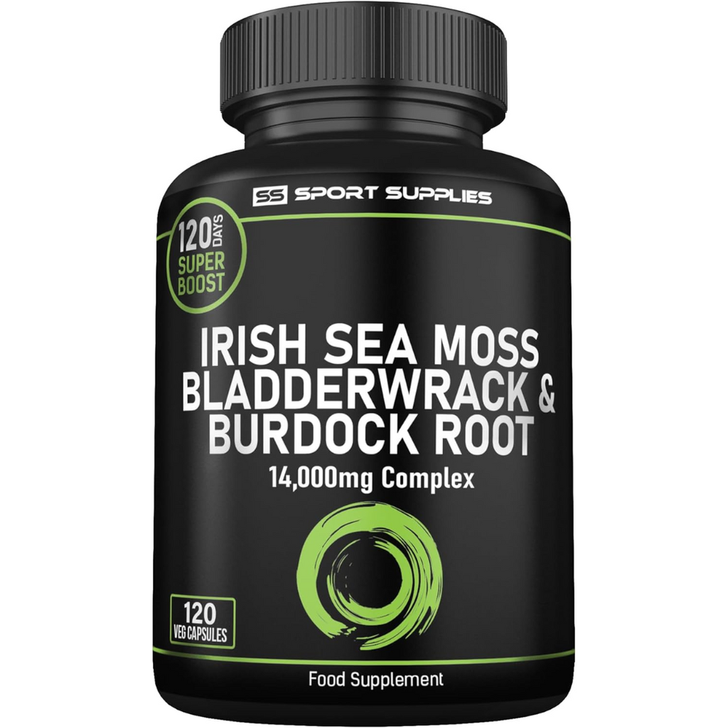 خلاصة طحلب البحر الأيرلندي وعشبة البحر وأرقطيون تعادل 14000 ملجم 120 كبسولة SS Sport Supplies Irish Sea Moss Complex Extract Including Bladderwrack & Burdock Root (Best Before 01-04-2027)