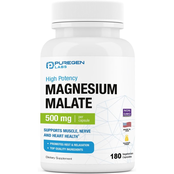 مغنيسيوم ماليت 150 ملجم 180 كبسولة Puregen Labs Magnesium Malate Non-GMO (Best Before 01-05-2028)