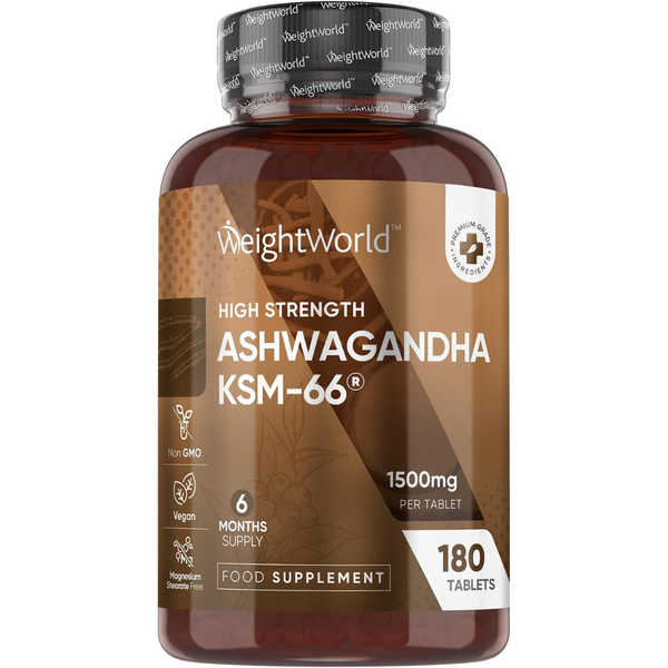 خلاصة اشواغاندا عضوية معتمدة فائقة الجودة 150 ملغم تعادل 1500 ملجم 180 قرص WeightWorld Ashwagandha KSM-66 Non-GMO (Best Before 01-10-2027)