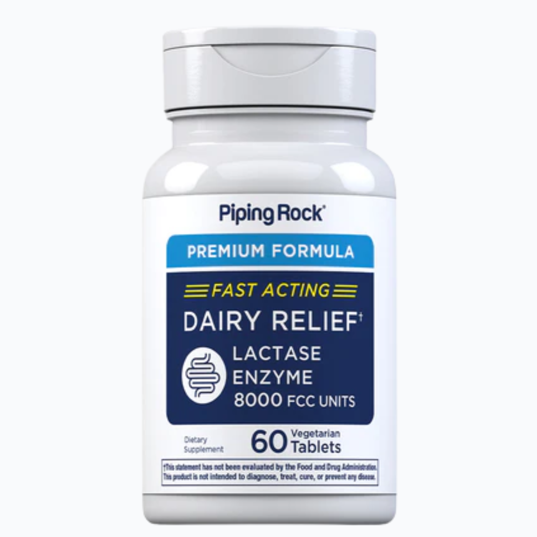 إنزيم اللاكتيز فائق لهضم للألبان 8000 وحدة 60 قرص PipingRock FAST ACTING DAIRY RELIEF LACTASE ENZYME (Best Before 01-05-2028)