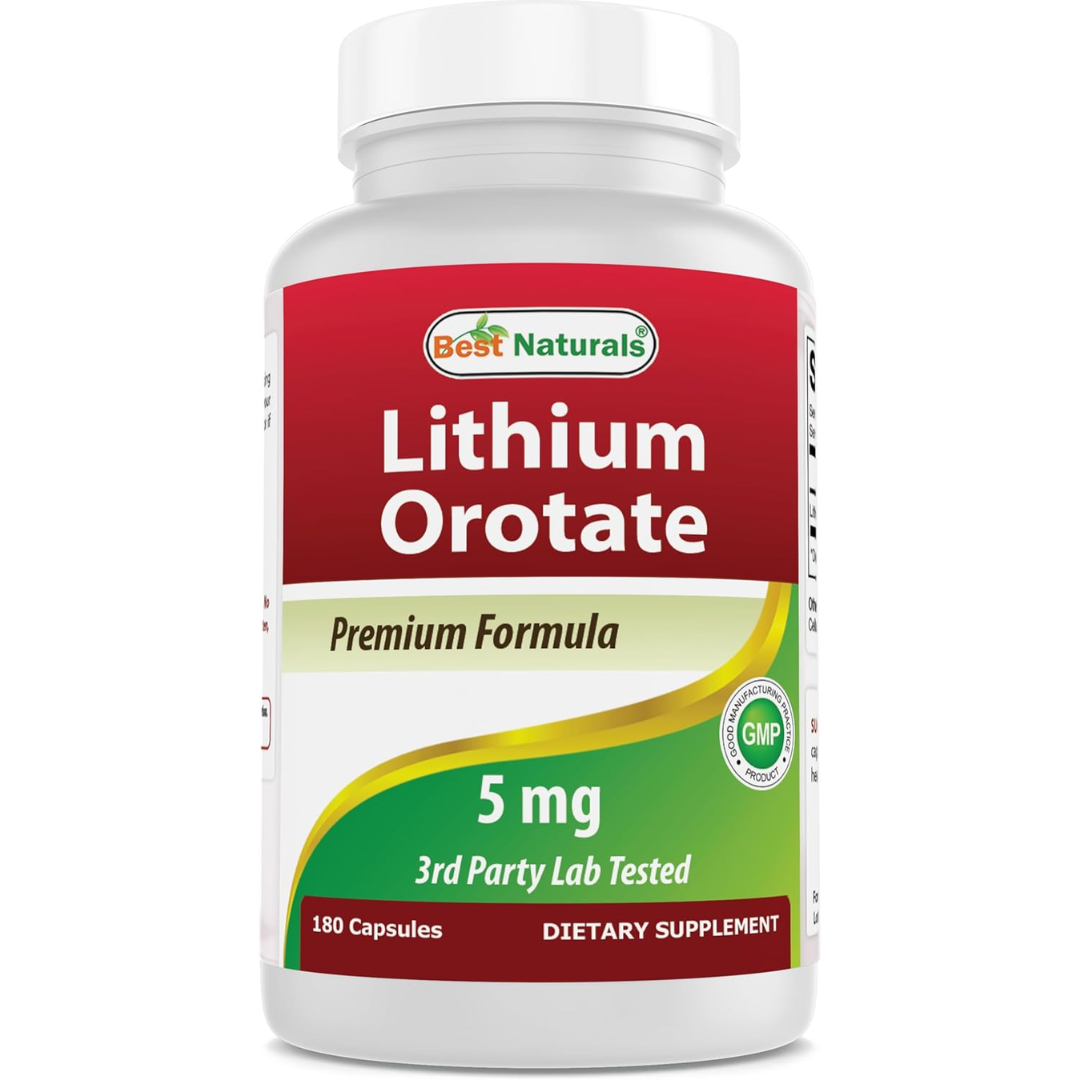 ليثيوم اورتيت 5 ملغم 180 كبسولة Best Naturals Lithium Orotate Non GMO (Best Before 01-11-2028)