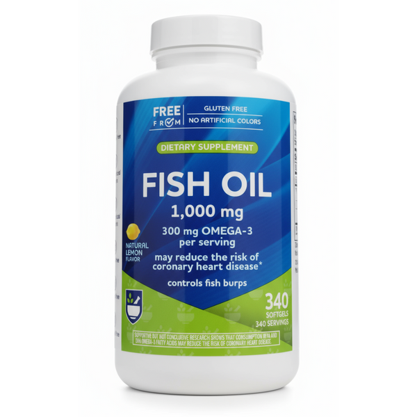 أوميجا 3 زيت السمك 1000 ملجم بنكهة الليمون 340 حبة Rite Aid Omega-3 Fish Oil Lemon Flavor EPA 140-200 & DHA 90-140 (Best Before 01-09-2027)