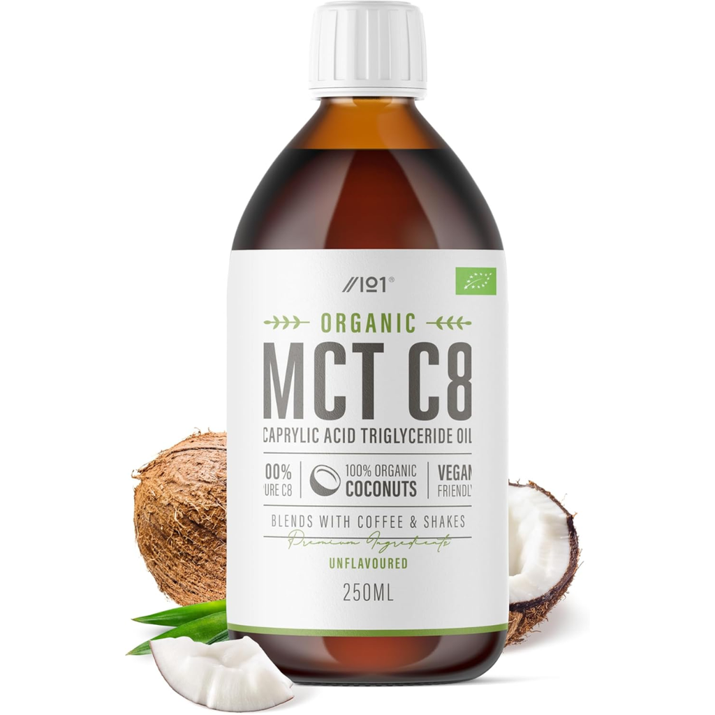 زيت ام سي تي من جوز الهند سي8 عالي الجودة عضوي معصور على البارد 250 مل Alpha01 Organic C8 MCT Oil 100% Pure Cold Pressed (Best Before 01-02-2028)