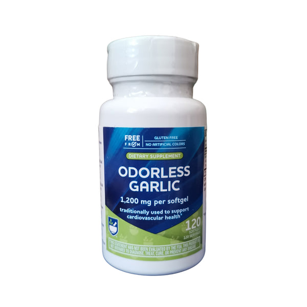 خلاصة ثوم مركَّز خالٍ من الرائحة يعادل 1200 ملغم 120 حبة Rite Aid Odorless Garlic (Best Before 01-12-2026)