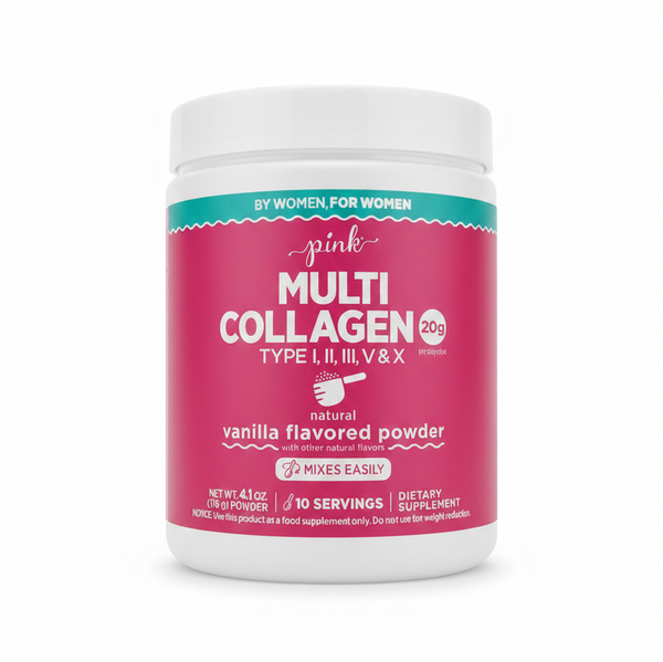 كولاجين بيبتايد هايدرولايزد بودرة كومبلكس النوع الاول والثاني والثالث والرابع والخامس (نكهة الفانيليا الطبيعية) 116 غرام Pink Multi Collagen Protein Powder (Natural Vanilla) (Best Before 01-10-2026)