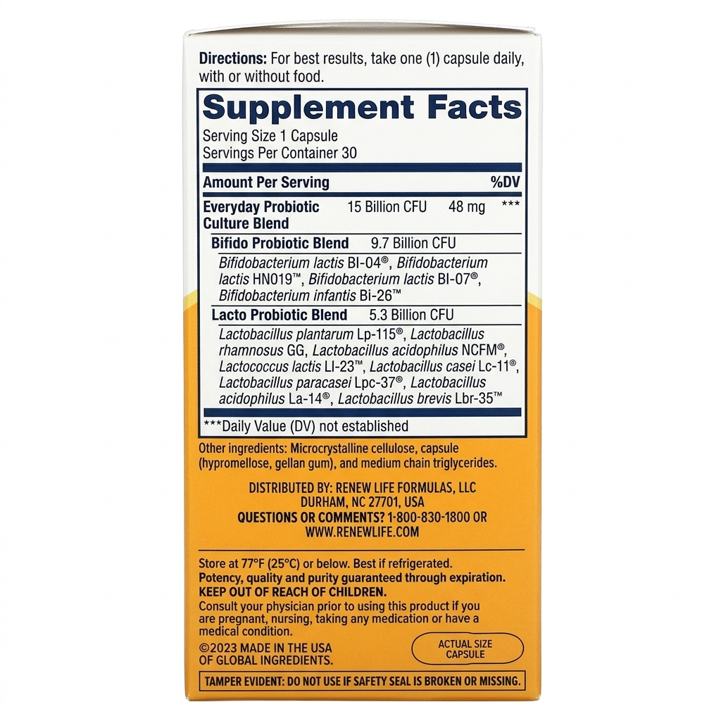 بروبيوتيك (بكتيريا نافعة) 15 مليار وحدة 12 سلالة 30 كبسولة Renew Life Everyday Care Probiotic (Non-GMO) (Best Before 01-04-2027)