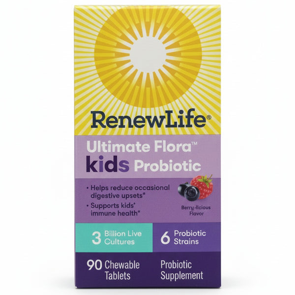 بروبيوتيك للأطفال، بنكهة التوت اللذيذة، 3 مليار، 90 قرص قابل للمضغ Renew Life, Ultimate Flora, Kids Probiotic, Berry-licious (Best Before 01-07-2026)
