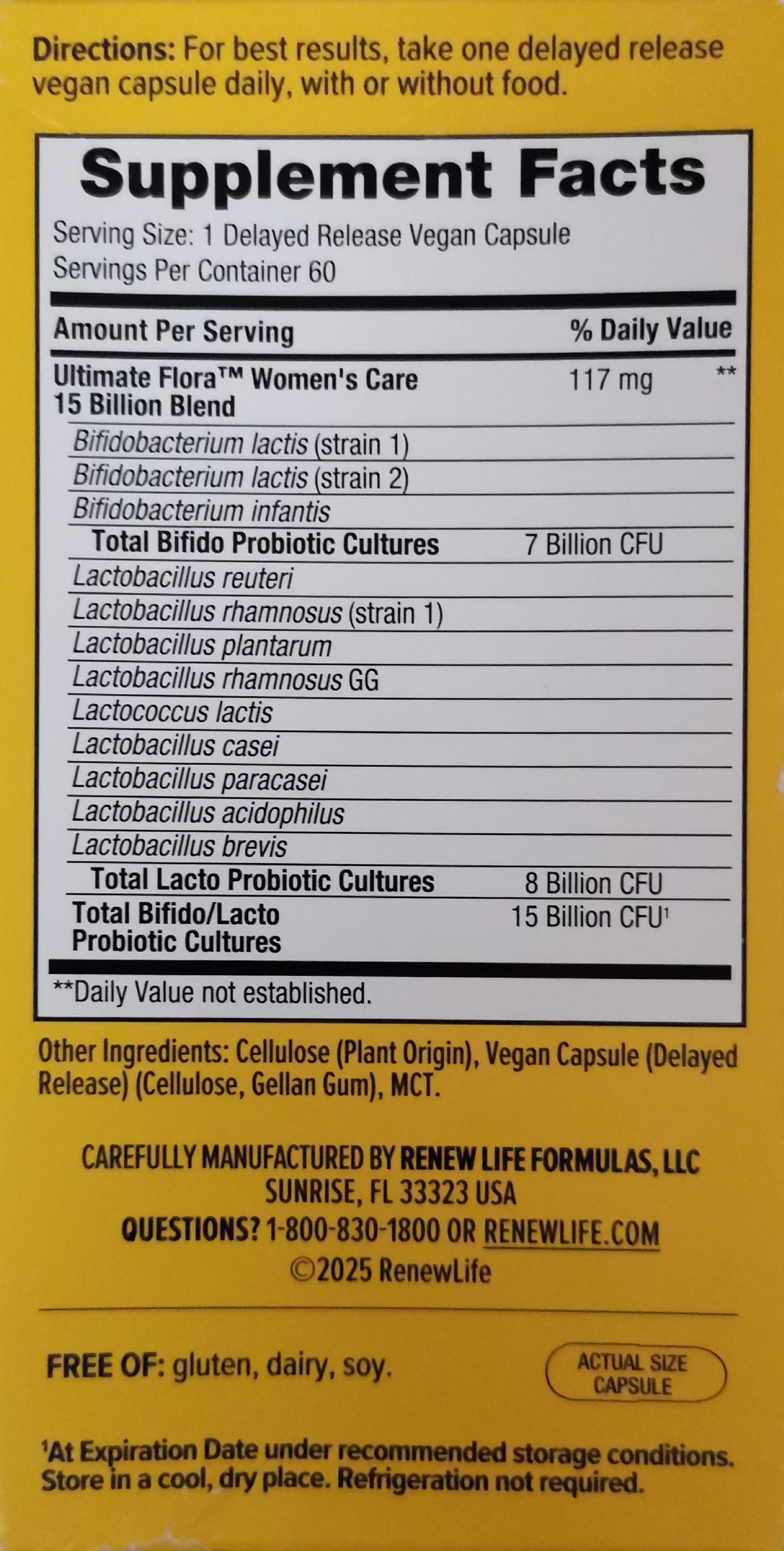 بروبيوتك (بكتيريا نافعة) 15 مليار وحدة 12 سلالة 60 كبسولة RenewLife Ultimate Flora Womens Care Probiotic GO PACK (Best Before 01-04-2027)
