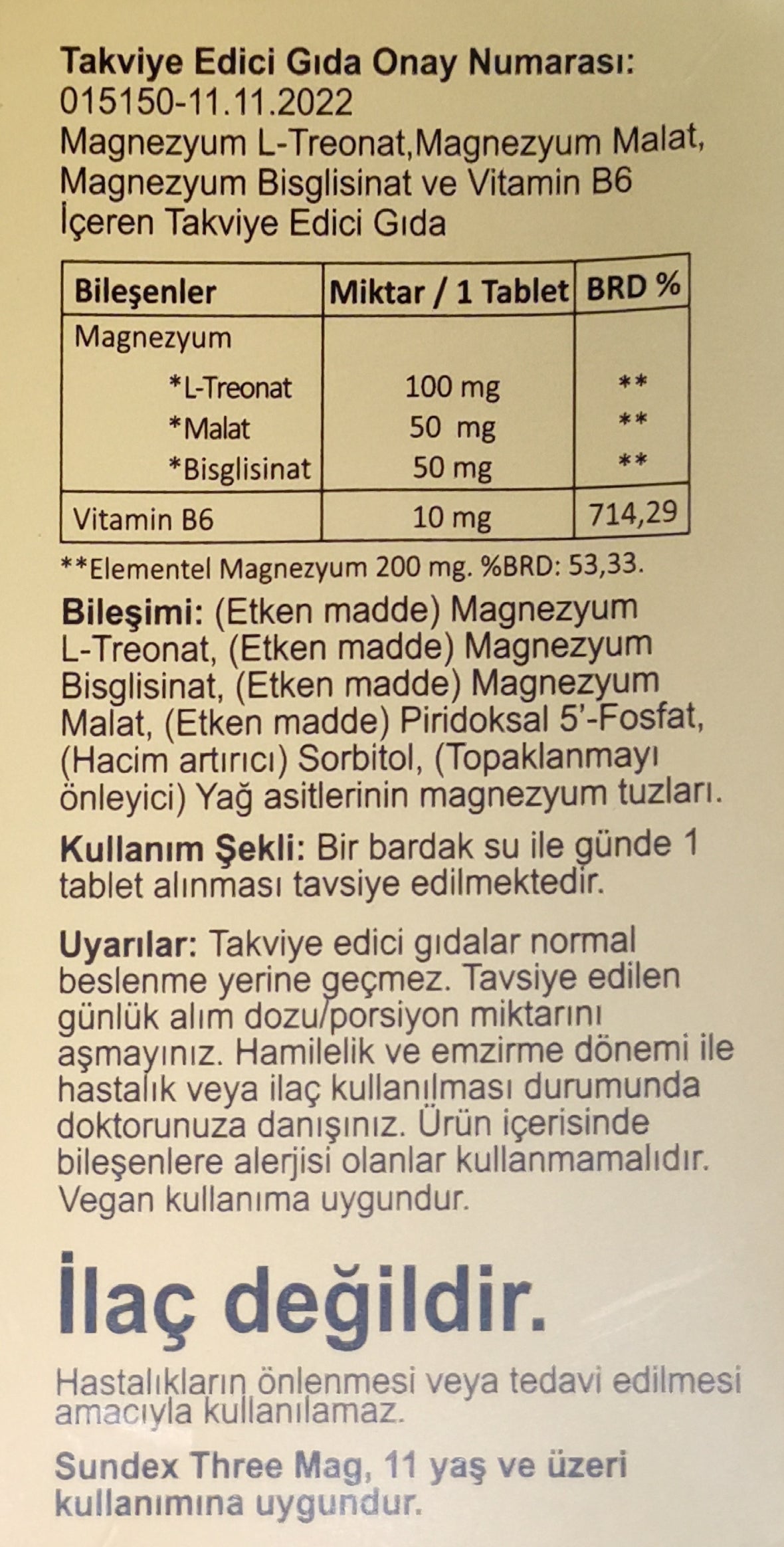 مغنيسيوم الدماغ ثريونيت كومبلكس 200 ملغم (ثريونيت 100 ملغم + ماليت 50 ملغم + باي جلايسينيت 50 ملغم )+ فيتامين ب6 30 قرص (منتج تركي) Sun Dex Three Mag (Magnesium L-Threonate + Malate + Bisglycinate + Vitamin B6) (Best Before 01-09-2028)