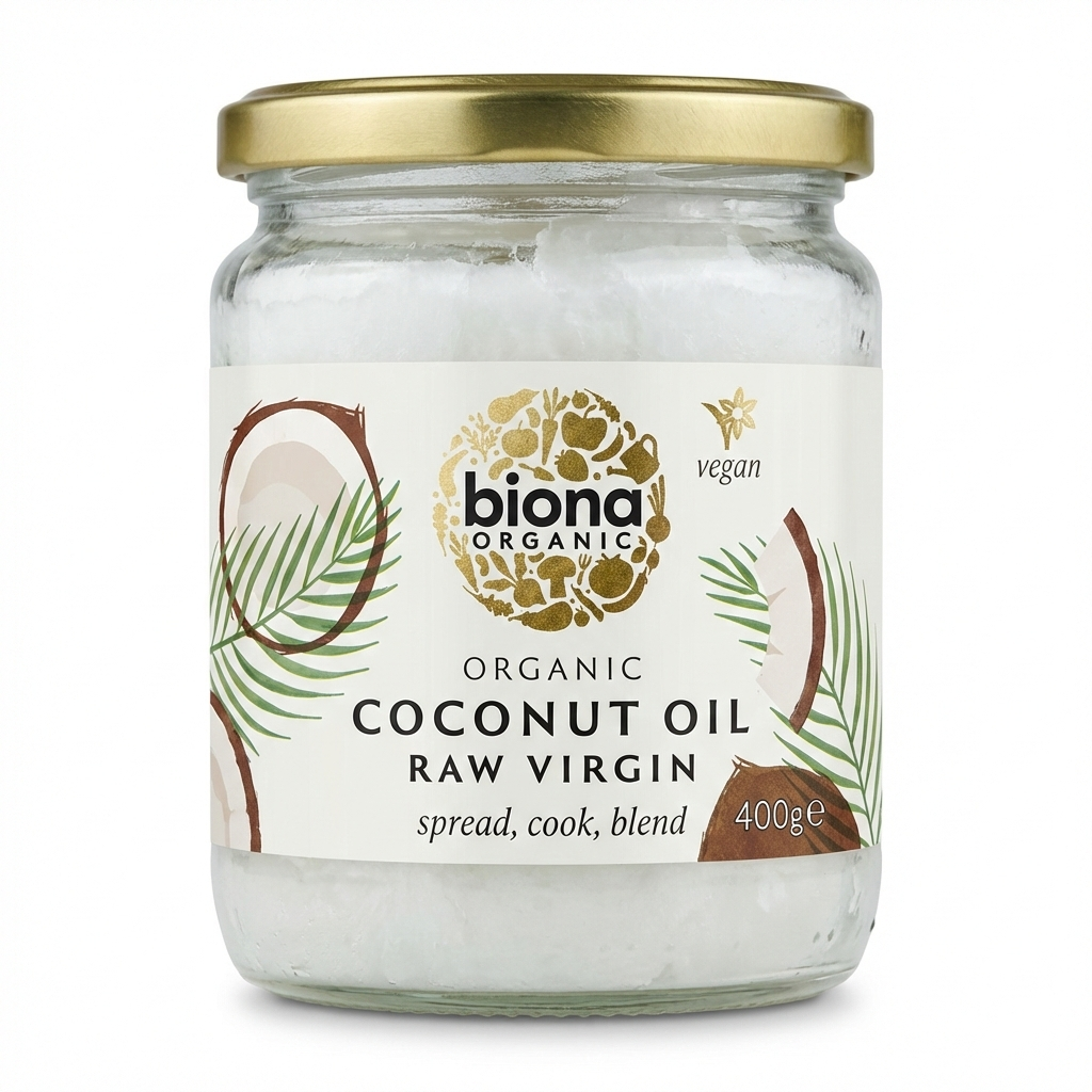زيت جوز الهند عضوي معصور على البارد خام بكر 400 مل (زبدة جوز الهند) Biona Organic Coconut Oil Raw Virgin (Best Before 10-04-2027)