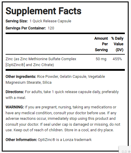 زنك كومبلكس 50 ملجم 120 كبسولة PipingRock Opti Zinc Complex Non-GMO (Best Before 01-02-2027)