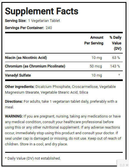 فاناديوم 2000 ميكرو مع كروميوم بايكلونيت 50 ملغم 240 قرص PipingRock Ultra Vanadyl Complex (Vanadium) (Non-GMO) (Best Before 01-05-2027)