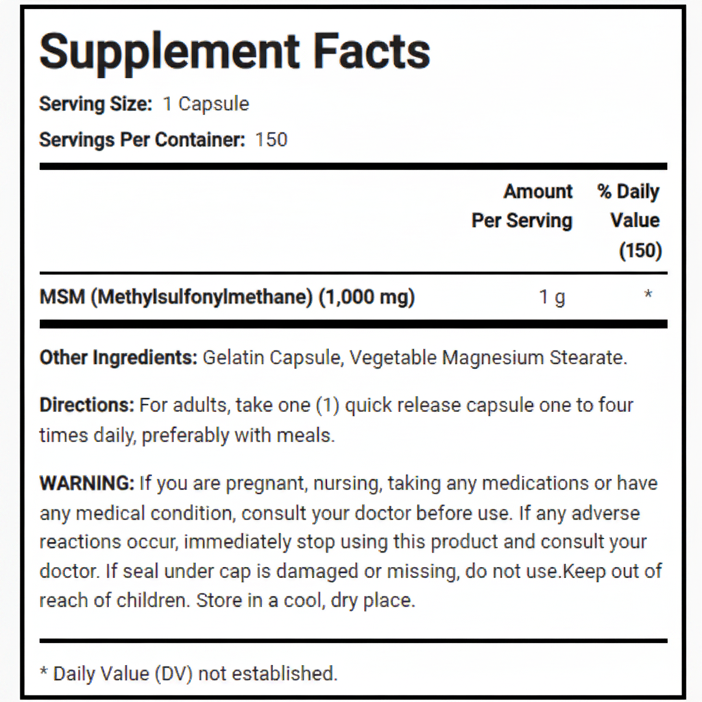 مثيل سيمفونيل ميثان 1000 ملغم 150 كبسولة Lindberg MSM (Methylsulfonylmethane) (Best Before 01-11-2028)