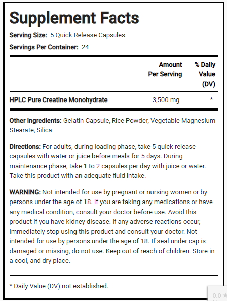 كرياتين مونوهيدرات 700 ملجم 120 كبسولة PipingRock Creatine Monohydrate Non-GMO (Best Before 01-02-2027)