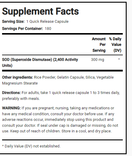 إس أو دي 300 ملجم 2400 وحدة 180 كبسولة  PipingRock SOD Supplement Superoxide Dismutase Non-GMO (Best Before 01-06-2027)