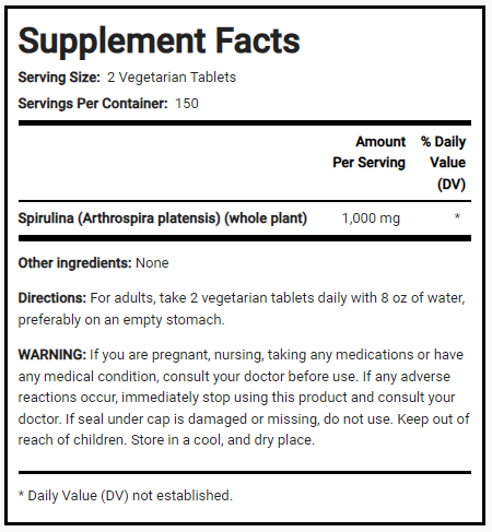 سبيرولينا عضوية معتمدة 500 ملغم 300 قرص PipingRock Organic Spirulina Non-GMO (Best Before 01-10-2026)