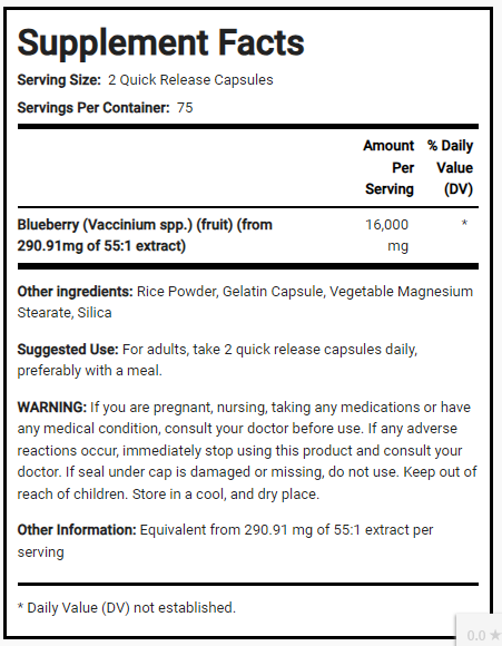 توت أزرق مركّز 55:1 يعادل 8000 ملغم 150 كبسولة PipingRock Blueberry Extract Non-GMO (Best Before 01-05-2027)