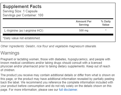 ل ارجينين 500 ملجم 100 كبسولة Vitacost L-Arginine (Best Before 01-04-2026) ل ارجينين 500 ملجم 100 كبسولة Vitacost L-Arginine (Best Before 01-04-2026)