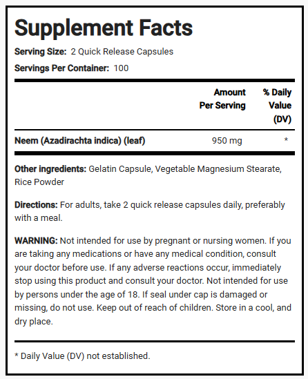 أوراق نيم 475 ملجم 200 كبسولة PipingRock Neem Leaf Non-GMO (Best Before 01-03-2026) أوراق نيم 475 ملجم 200 كبسولة PipingRock Neem Leaf Non-GMO (Best Before 01-03-2026)