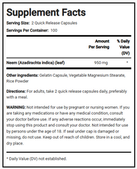 أوراق نيم 475 ملجم 200 كبسولة PipingRock Neem Leaf Non-GMO (Best Before 01-03-2026)