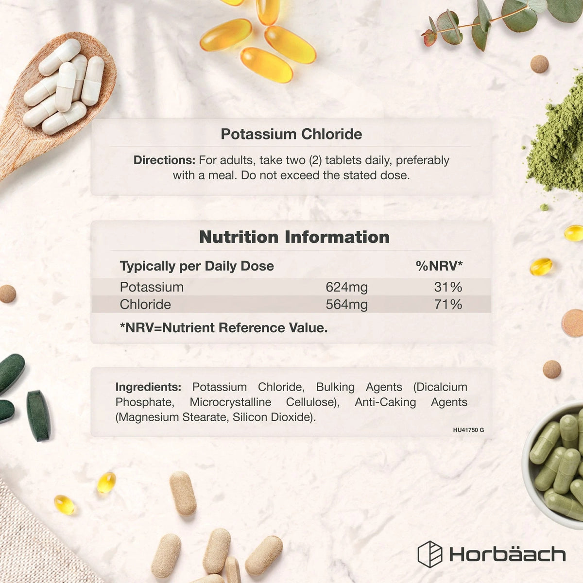 بوتاسيوم كلورايد 312 ملجم 180 قرص Horbäach Potassium Chloride (Non-GMO) (Best Before 01-07-2027)