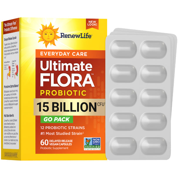 بروبيوتك (بكتيريا نافعة) 15 مليار وحدة 12 سلالة 30 كبسولة RenewLife Ultimate Flora Everyday Care Probiotic GO PACK (Best Before 01-10-2026)