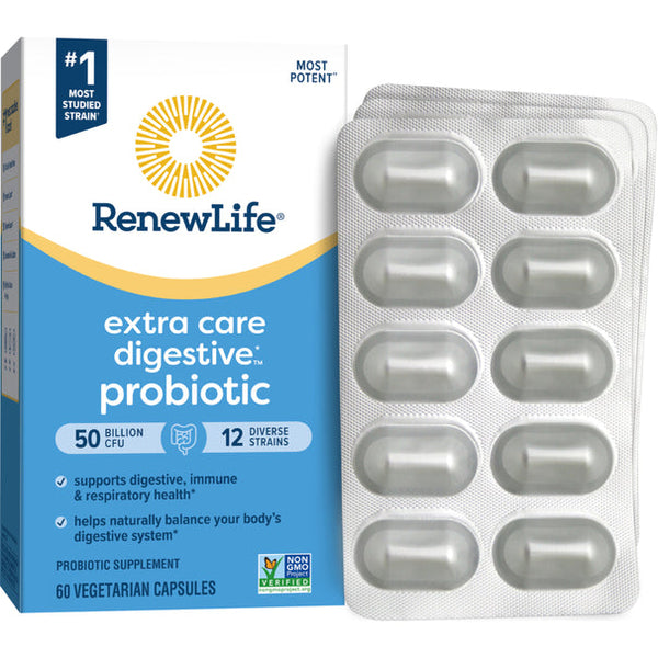 بروبيوتيك العناية الفائقة (بكتيريا نافعة) 50 مليار وحدة 12 سلالة 60 كبسولة Renewlife Extra Care Digestive Probiotic (Best Before 01-10-2025)