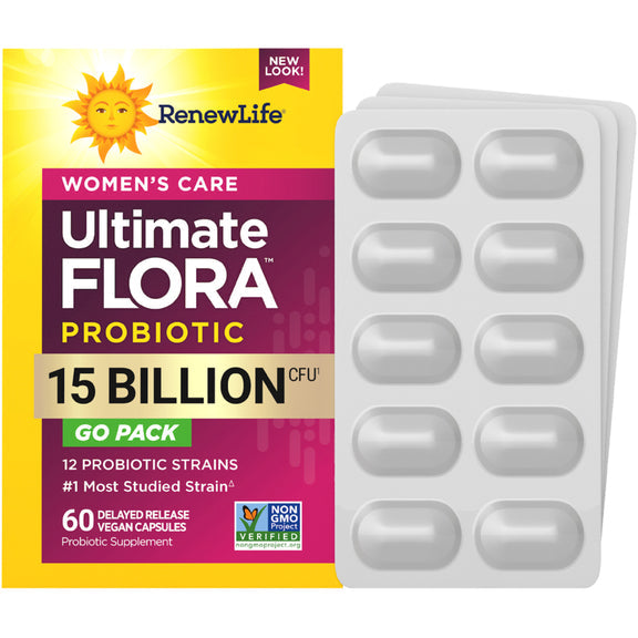 بروبيوتك (بكتيريا نافعة) 15 مليار وحدة 12 سلالة 60 كبسولة RenewLife Ultimate Flora Womens Care Probiotic GO PACK (Best Before 01-04-2027)