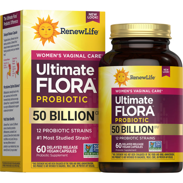بروبيوتيك 50 مليار لصحة النساء المهبلية والبولية والهضمية والمناعية 60 كبسولة Renew Life Ultimate Flora Women's Vaginal Care Probiotic Non-GMO (Best Before 01-03-2027)