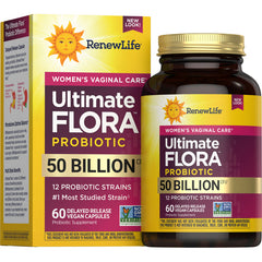 بروبيوتيك 50 مليار لصحة النساء المهبلية والبولية والهضمية والمناعية 60 كبسولة Renew Life Ultimate Flora Women's Vaginal Care Probiotic (Best Before 01-03-2027)