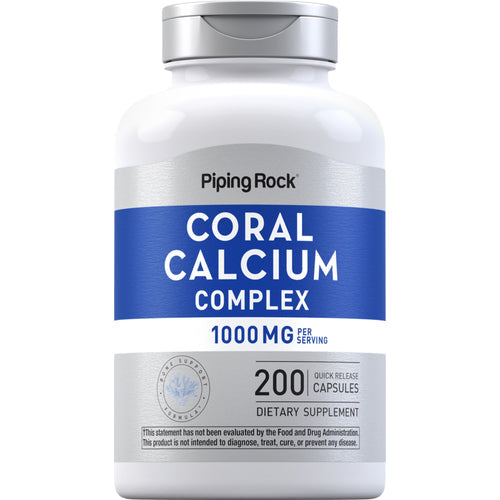 كالسيوم مرجاني طبيعي كومبلكس 197 ملجم + مغنيسيوم + فيتامين د3 +سي 200 كبسولة PipingRock Ultra Coral Calcium Complex Non-GMO (Best Before 01-09-2027)